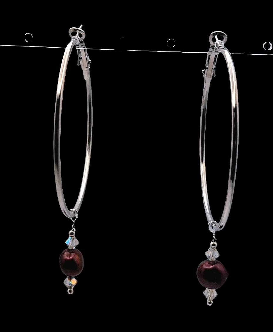 2 inch Hoop-Cranberry Pearl and Swarovski Crystal-Silver